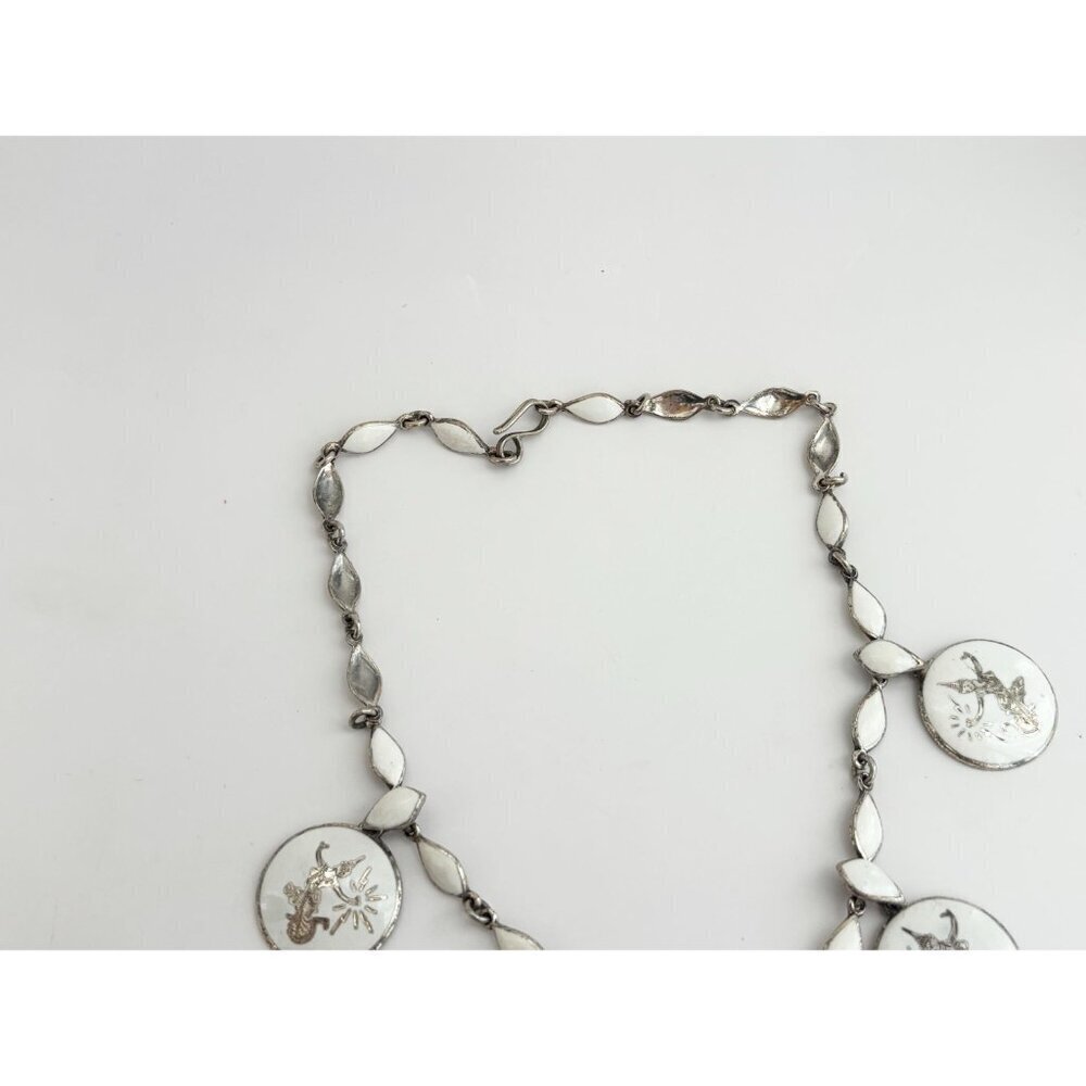 Rare Siam Sterling Silver White Multi-Figure Thai Made 30's 925 Vintage Necklace - Picture 5 of 16